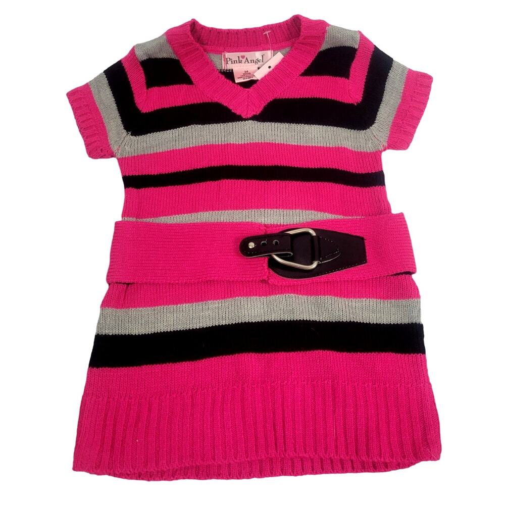 Pink Angel Baby Girl S/S Pink/Gray/Black‎ Sweater Dress Size 24 Months NWT